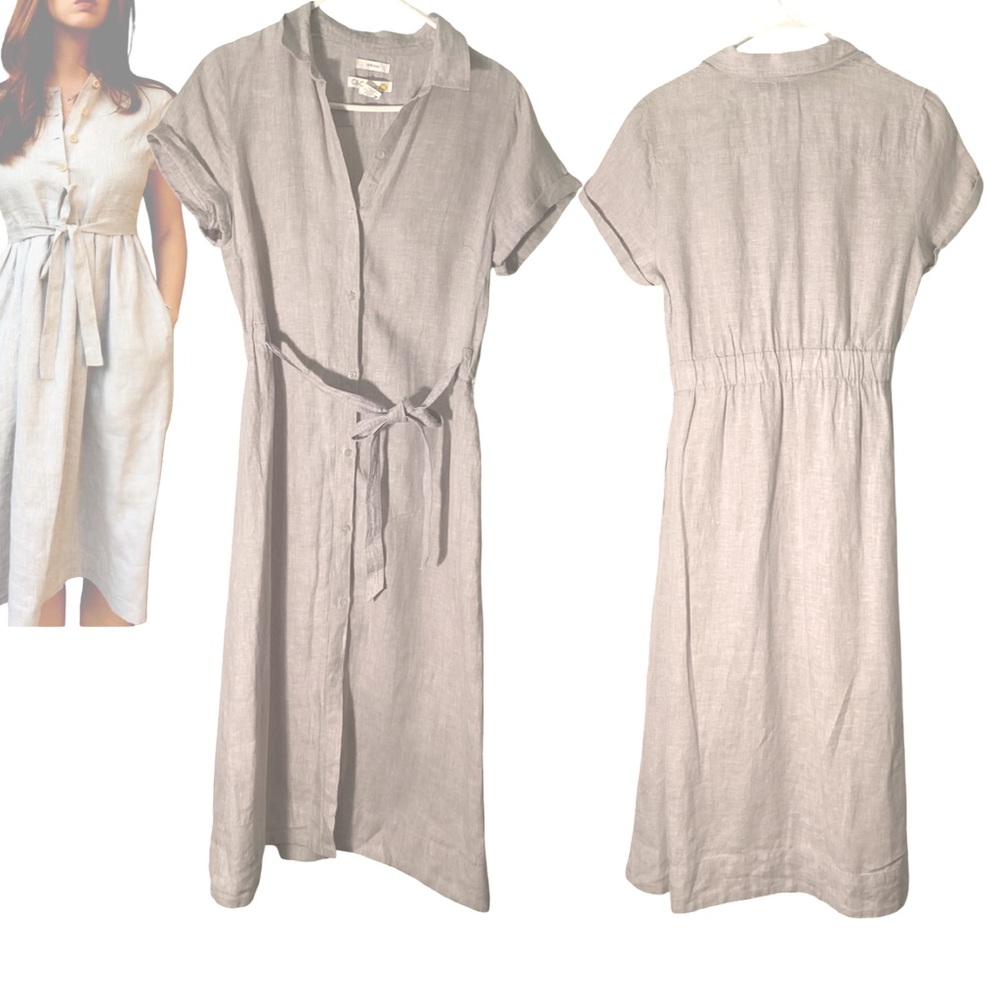 C&C California Classic Gray Linen Shirt Dress